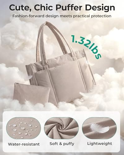 bagsmart Large Puffer Tote Bag, Padded 15.6" Laptop Work Handbag with Zip — view 6