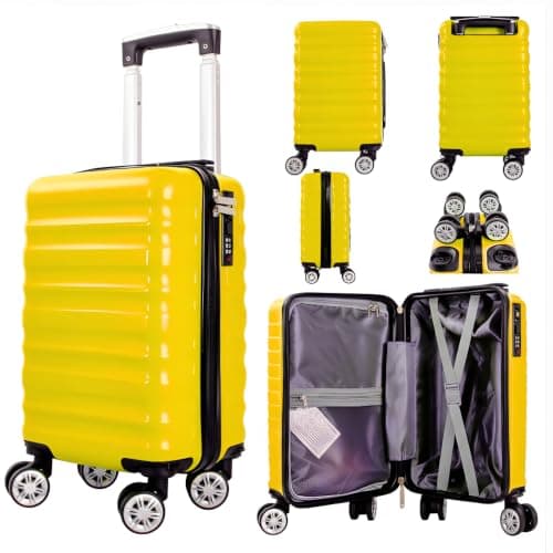 Ryanair Wizz Air Under Seat Suitcase | 2 Wheels | Lightweight Hard Shell Underseat Cabin Luggage | Fits 40x20x25cm | TSA Lock | (Yellow)