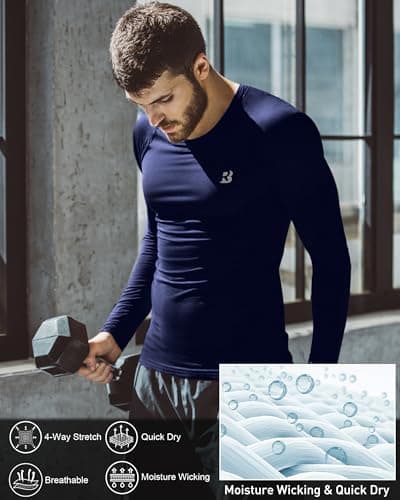 Roadbox Men's Compression Top, Long Sleeve Running Base Layer, Quick-Drying — view 5