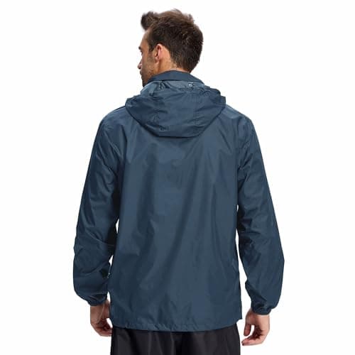 LZLER Mens Waterproof Jackets Lightweight Packable Windproof Rain Jacket Adjustable Hooded Raincoat for Outdoor Hiking Fishing Camping(Navy Blue,XL) — view 2