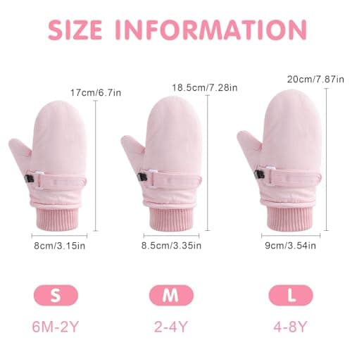 Fjquamitix Kids Warm Gloves Winter Waterproof Snow Mittens Warm Fleece Lined Gloves for Girls Boys Adjustable Wristband Thermal Mittens for Skiing Outdoor Causal Use (Pink, M(2-4Y)) — view 5