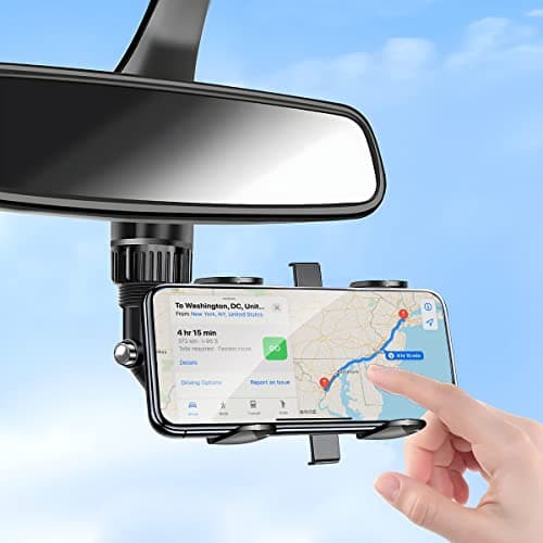 CGEAMDY Rearview Mirror Phone Holder, 360° Rotatable and Retractable Car Phone Mount, Multifunctional Rear View Mirror Holder for All Cars, Adjustable Cell Phone Holder for All Smartphones (Grey) — view 6