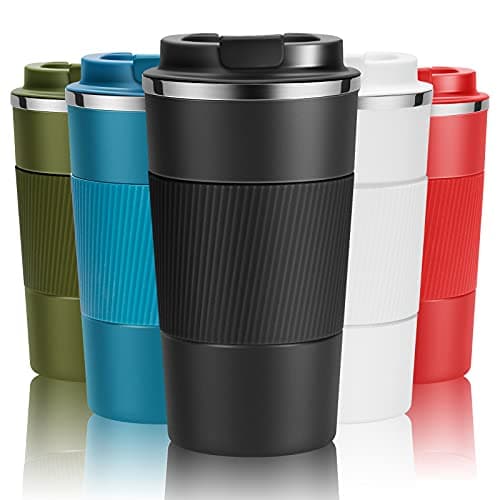 YINJOYI Travel Mug Reusable Insulated Coffee Cups Vacuum Thermal Tumbler for Hot & Cold Drinks Leakproof Stainless Steel Travel Bottle (Black, 510ml)