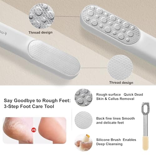 Double-Sided Stainless Steel Foot File & Callus Remover, Professional Pedicure Tool for Dry & Wet Feet, Hard Skin & Corn Remover with Threaded Design, Easy to Clean, White (Home Salon Use) — view 2