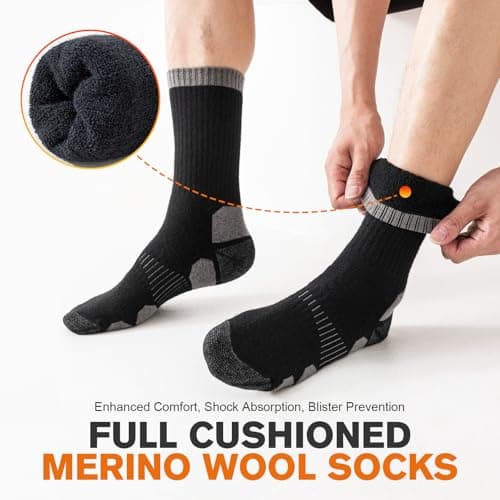 Niorasen Merino Wool Hiking Socks for Men & Women, Thick Cushioned Walking Socks, Seamless & Breathable Anti-Blister Crew Socks for Sports, Running, Outdoor, Work, Cycling, Trekking,3 Pairs Unisex — view 6