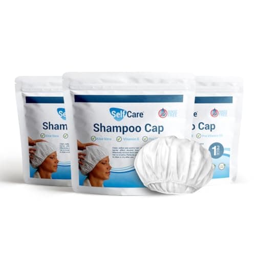 Waterless Shampoo Caps for Elderly or Bedridden - No Rinse, Anti-Bacterial, Enriched with Aloe Vera, Vitamin E, and Provitamin B5 - Convenient Dry Hair Wash Solution (Pack of 3)