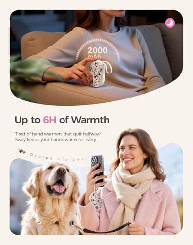 OCOOPA Rechargeable Hand Warmers 2 Pack, 0.6'' Ultra Slim, Fits in Gloves & Pockets, UL Certified, 3 Levels Heating Electric USB Hand Warmer, Gifts for Women Men Her Mum, UT5 Sway — view 5