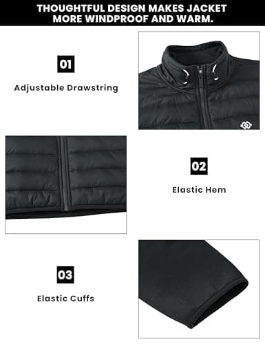 MoFiz Men's Jackets Lightweight Insulated Hybrid Down Jacket Full Zip Running Hiking Travel Outdoor Coat Black Size US XL/EU 2XL — view 6