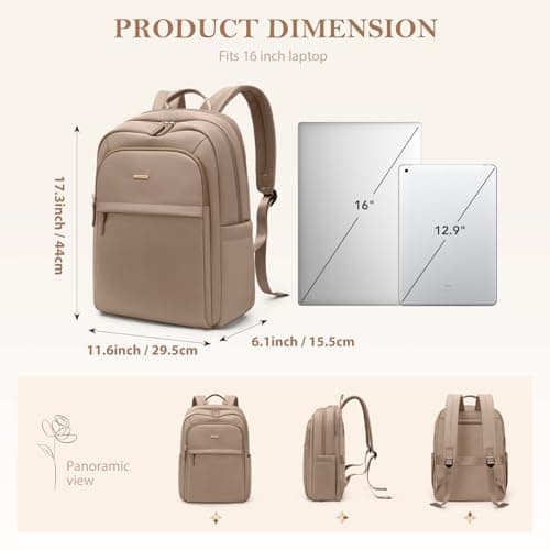 GOLF QUALITY Travel Backpack for Women Personal Carry On Bag Business Weekender Hiking Multilayer Laptop Bag,16 Inch,Champagne Brown — view 4