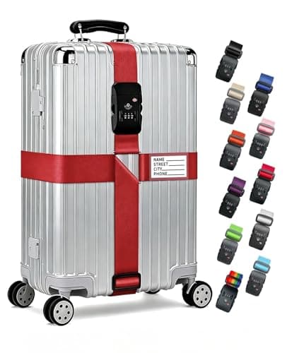 ASADAYS Luggage Straps [2026 New Model · Cross-shaped · TSA Lock] Anti-loosening strap durable nylon webbing adjustable length 102-200cm suitable for 22-32 inch suitcases (Red)