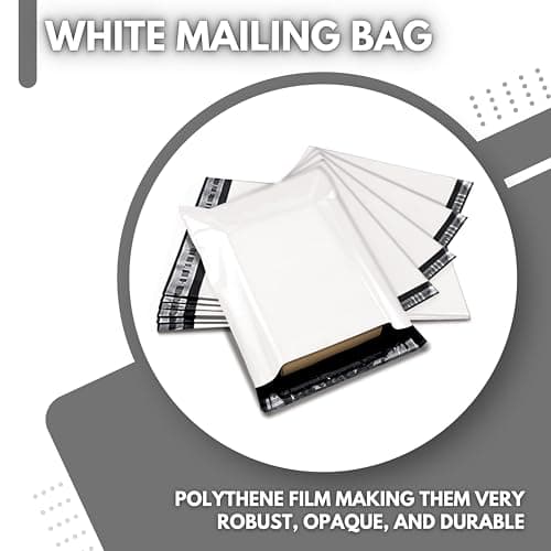 JeeJaan® 50 Pcs of White Parcel Bags 10x14 in Mailing Bags 254 x 354 mm A4 Poly Mailers Postage Bag Envelope Mailers Strong Recyclable Poly Plastic Envelope for Courier & Shipping Purposes — view 2
