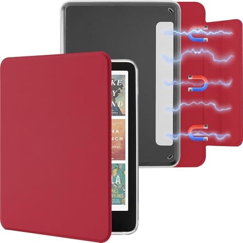 Litvana Detachable Magnetic Case for 7'' Kindle Paperwhite 12th Gen 2024 and Kindle Colorsoft Signature Edition, Slim PU Shell Cover Case with Auto Wake/Sleep, Red