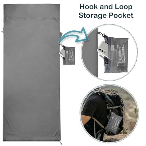 WILLNORN Sleeping Bag Liner, Ultralight 280g Silky Satin Adult Sleep Sack & Self Tan Sleep Sack with Two-Way-Zipper, Single Camping Sheet & Travel Sheets for Hotel — view 3
