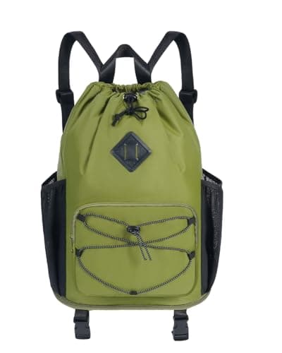 WANDF Drawstring Gym Bag Swim Bag with Removable Wet Pocket, Sandproof Beach Backpack with Compression Strap for Mat for Pool, Travel, Workout Gear (Green)