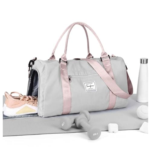HYC00 Gym Bags Women Men Sports Duffle Bag with Shoes Compartment & Wet Pocket,Travel Duffel Bags for Women Large Weekend Overnight Holdall for Hospital Swimming Carry on Hand Luggage Bags,Gray Pink
