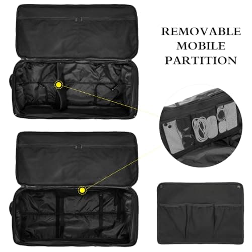 TAIHOYIN Large Foldable Duffle Bag with Wheels 85-100L Expandable Wheeled Holdall Extra Large Travel Rolling Duffel Bags for Men Women Collapsible Big Soft Luggage Camping, Black — view 4