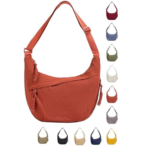 GUSXPPD Women's Half Moon Crossbody Shoulder Bag, Nylon Crossbody Bag, Hobo Halfmoon Bag, Crossbody Bag, Shoulder Bag, Half Moon Dumpling Shoulder Bag with Adjustable Shoulder Strap, ORANGE M, 37x5x25