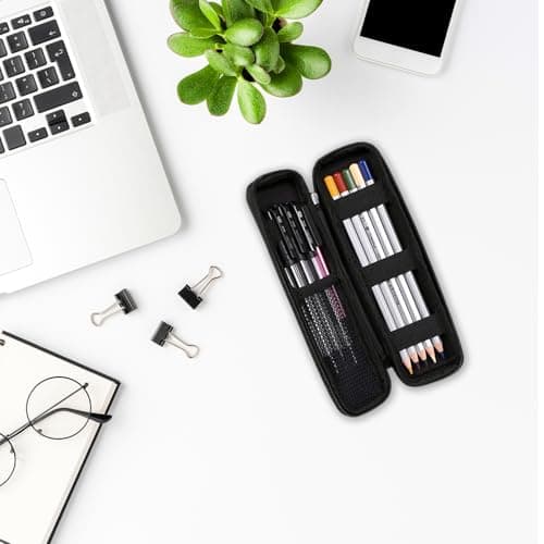 Small Pencil Case Slim, Black Hard Shell Pen Case Pouch — view 6