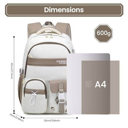 Amythe School Backpacks for Girls with Pendant, Water-Resistant, Brown — view 4