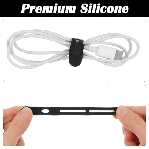Guduling 60 Pcs Silicone Cable Ties,Black Rubber Cable Ties,Reusable Silicones Cord Tie with Lock Buckle for Home,Office,8 mm Electrical Cord Keeper for Travel — view 3