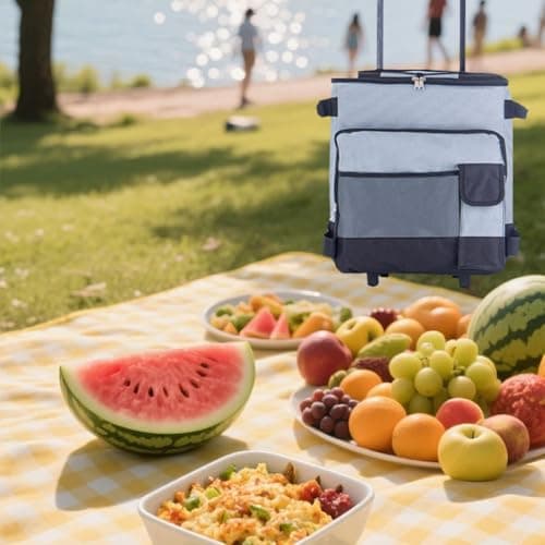 Ccarzzi Collapsible Cooler Bag on Wheels 43L Portable Large Cool Box Picnic Bag with Handle, Waterproof Oxford Cloth, for Camping, Fishing, BBQ — view 5