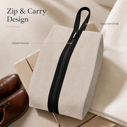 Shoe Travel Bag, Beige, 1-Pack, Full-Length Zip Closure and Carry Handle — view 5