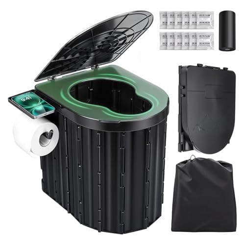 Camping Toilet, Portable Folding Toilet with Lid & Paper Holder for Adults