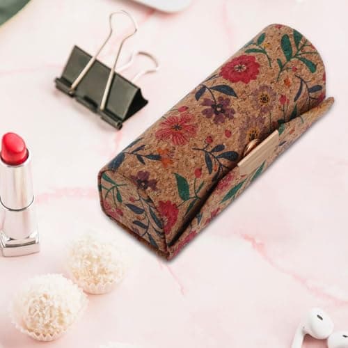 DEARMAMY Lipstick Case with Mirror Cork Lipstick Holder for Purse Portable Mini Organizer Floral Makeup Storage Box for Handbag Scratch Resistant Travel Accessory — view 6