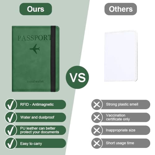 AOOSU Passport Holder Cover, PU Leather Passport Cover with RFID Blocking Travel Wallet, Portable Universal Travel Wallet Case Organiser for Money, Boarding Passes, Credit Cards Green — view 6