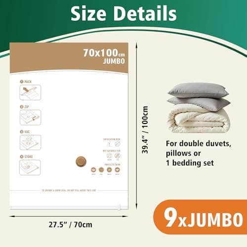 STORAGE MASTER Pack of 9 Jumbo Size Space Saver Bags for Travel and Home Reusable Vacuum Storage Bags Save 80% More Storage Space Work with Vacuum Cleaner (No Pump) — view 2