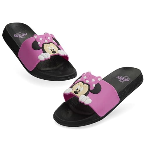 Disney Stitch Sliders for Girls Shower Beach Pool Shoes Slip On for Holiday Travel Summer Slippers Stitch Gifts for Girls (Pink Minnie, 12/13 UK)