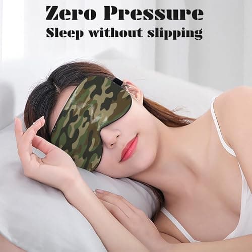 1 Pack Green Camouflage Silk Sleep Mask Ultra Soft Zero Pressure Eye Adjustable Strap,Suitable for Side Sleeping — view 6