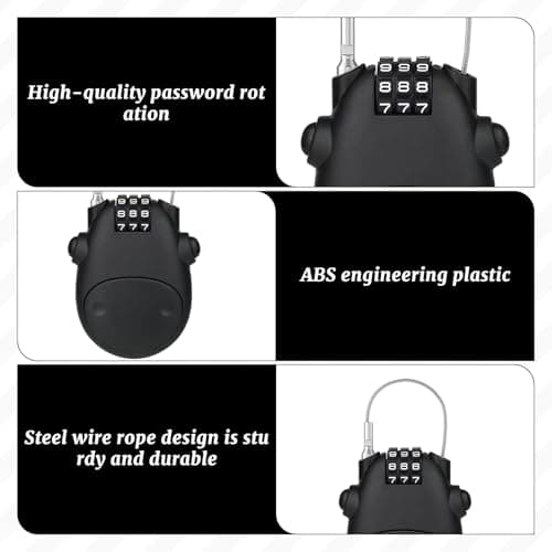 2 Pcs Ski Cable Lock, 75cm Retractable Small Bike Lock, Multipurpose Snowboard Combination Locks for Luggage, Helmets, Suitcases, Bike, Snowboard — view 3