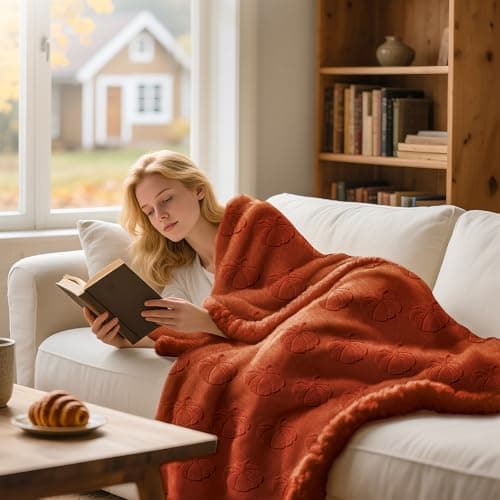 Lanpn Fall Rustic Throw Blanket, 530GSM Sherpa Fleece Throws for Couch Sofa, Soft Fluffy 3D Pumpkin Fur Blankets, Autumn Plush Cozy Blanket Thanksgiving Home Bed Living Room Decor Gift, 130x150 — view 4
