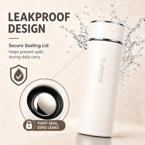 【Upgraded】 Exllena Small 500ml Water Bottle for Handbag – Small Flask for Hot & Cold Drinks, Perfect Small Insulated Water Bottle for Travel, Milk, Coffee...(Beige) — view 3