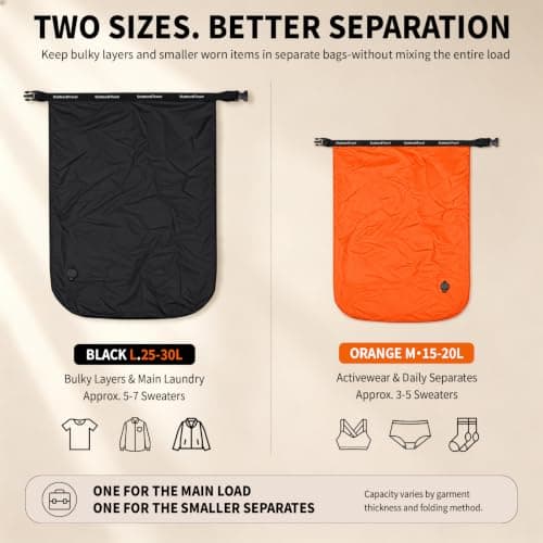 Travel Laundry Bags 2-Pack (L+M), Pump-Free Dirty Clothes Compression Bags — view 2