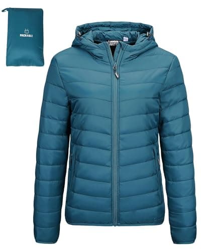Outdoor Ventures Women's Winter Lightweight Puffer Jacket with Hood, Warm, Short, Packable, Quilted, Transitional, Padded Jacket for Ladies, Lined for Hiking, Travel Modern Blue 2XL