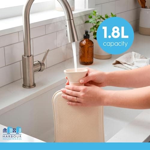 Harbour Housewares Hot Water Bottle 1.8L – Cream Rubber Heat Bag with Leak-Proof Stopper, Ribbed Insulated Design for Back, Shoulder & Period Pain Relief (No Cover) — view 4