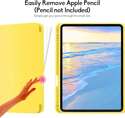 iPad (A16) 11th Generation Case 11 Inch 2025, iPad 10th Generation Case 2022 10.9 Inch with Pencil Holder, Soft TPU Back Slim Smart Protective Trifold Stand Cover, Auto Wake/Sleep, Yellow — view 3