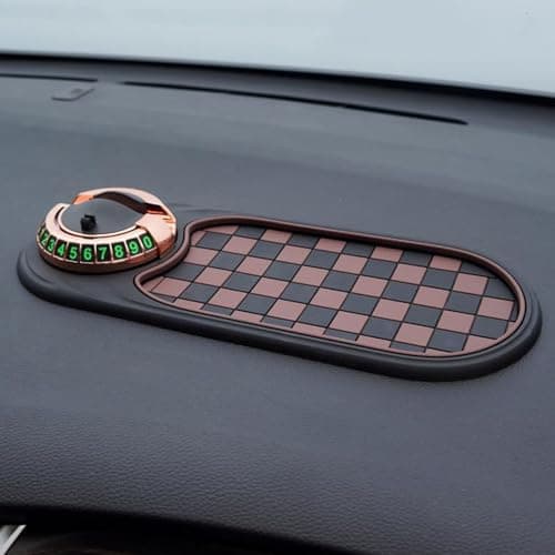 Multifunctional Vehicle-Mounted Anti-Slip Mat, Rotatable Anti Skid Car Dashboard Pad, 2025 Upgraded Universal Car Phone Mount Silicone Cars Pad Mat with Temporary Parking Numbe (Brown A)