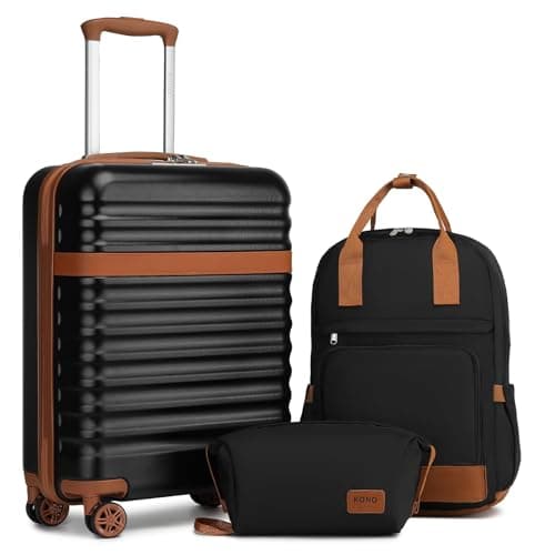 Kono 20 Inch Cabin Luggage Set with Backpack Toiletry Bag (Black/Brown)