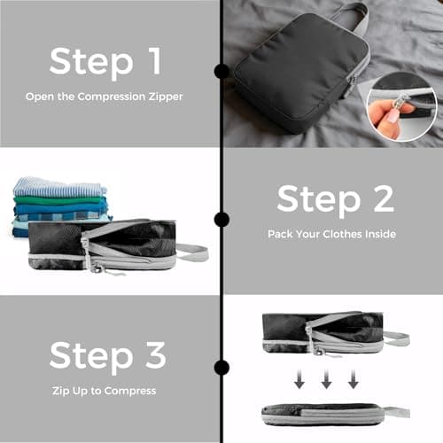 Compression Packing Cubes for Suitcases, Ultralight 5 Set Packing Cubes for Backpack Waterproof Travel cubes Suitcase Organizer Bags Set for Luggage Travel Essentials (Black) — view 3
