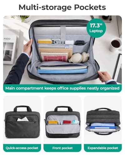 bagsmart 17.3 Inch Laptop Bag, Convertible Computer Birefcase Bag Men, Grey — view 3