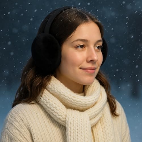 HIFSA Ear Muff Wind Protection Fur Ear Warmers Comfortable Thermal Earmuffs Soft Adjustable Black Classic Fleece Fluffy Muffs for Ladies Outdoor Men Winter Head Cover Accessories (Pack of 1) — view 4