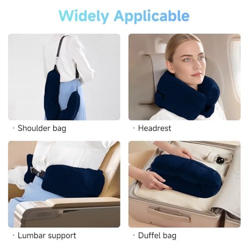 AHRLIC Soft Stuffable Neck Pillow for Travel Multifunctional U-Shaped Cushion Fillable with Clothes for Extra Luggage Space, Adjustable Strap for Airplane, Camping, Train, Hiking (Navy Blue) — view 6