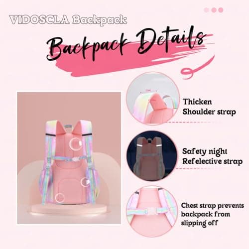 VIDOSCLA Cute Coloful Casual Daypack for Girls,Teens Elementary School Backpack,Primary Book Bags forTeens Gradient pink-S — view 4