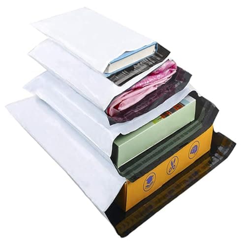 HVDHYY 100pcs Postage Bags for Clothes Mixed Sizes Packaging Bags Parcel Bag for Posting Waterproof Mailing Bag White Plastic Post Shipping Bags Tamper-Proof Self Seal Postal Bags New Material