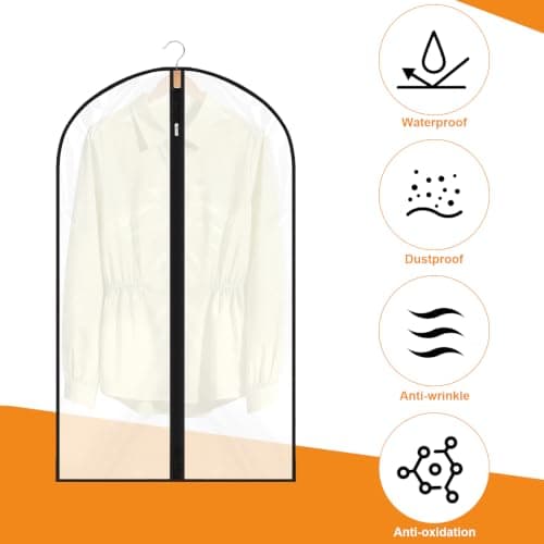 12 Pack Garment Bags, 40in PEVA Suit Bags Clothes Covers, Black Edge — view 4
