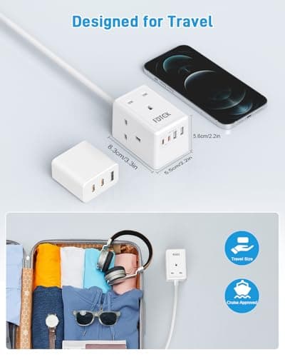 Extension Lead Cube with USB C Slots, FDTEK 3 Gang Socket Extension with 4 USB Ports, Small Extension Plug Wall Mount Power Strip with 1.5M Cable for Home Office Travel 13A/3250W — view 5