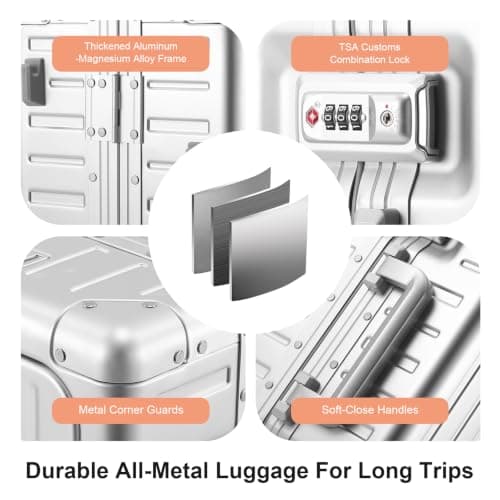 ASYSUIT Expandable Aluminium Cabin Suitcase with Laptop Compartment,Silver — view 3